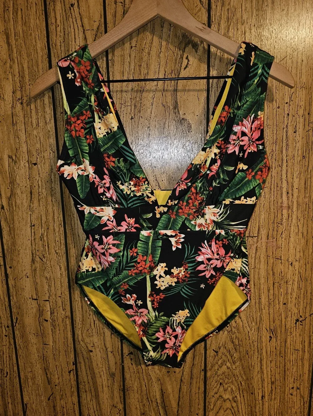 DIXXON Tropical Floral Plunge One Piece Swimsuit - Small